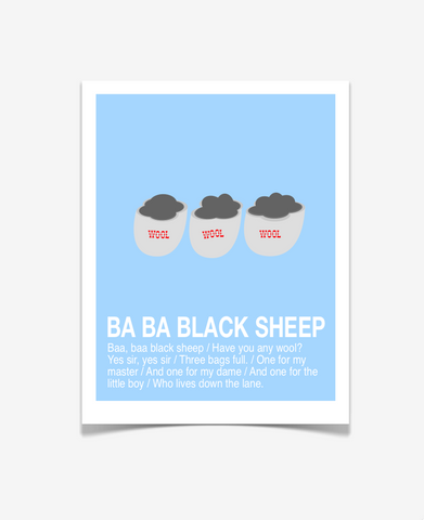 Children's Art Print - Ba Ba Black Sheep Nursery Rhyme Poster