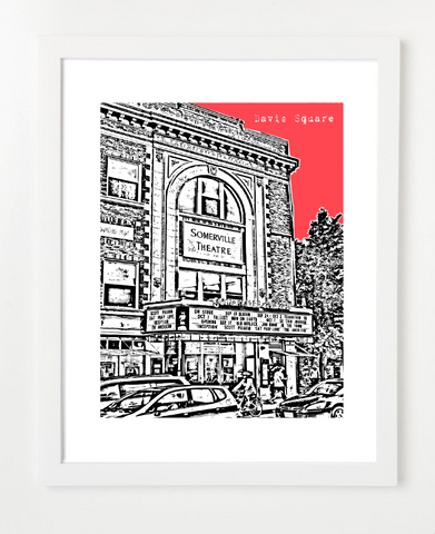 Somerville Massachusetts Davis Square Skyline Art Print and Poster | By BirdAve Posters