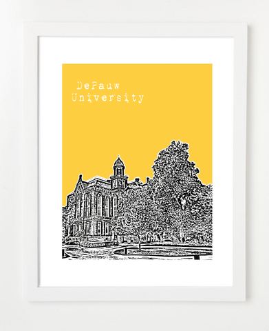 DePauw University Greencastle Indiana Skyline Art Print and Poster | By BirdAve Posters
