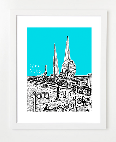 Ocean City Maryland Skyline Art Print and Poster | By BirdAve Posters