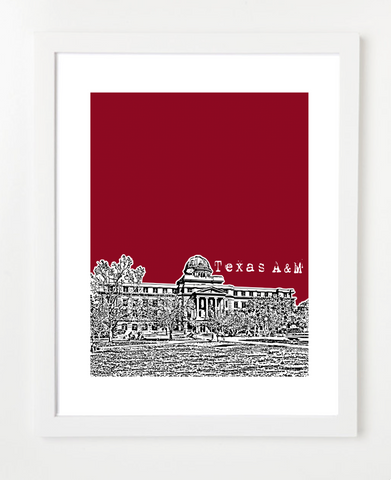 College Station Texas A&M University Aggies Skyline Art Print and Poster | By BirdAve Posters