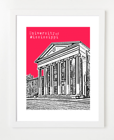 University of Mississippi Ole Miss Oxford Mississippi Skyline Art Print and Poster | By BirdAve Posters