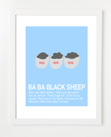 Children's Art Print - Ba Ba Black Sheep Nursery Rhyme Poster