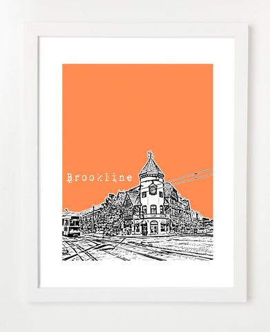 Brookline Massachusetts Coolidge Corner Skyline Art Print and Poster | By BirdAve Posters