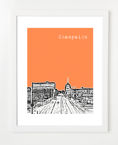 Champaign Illinois  University of Illinois Fighting Illini Skyline Art Print and Poster | By BirdAve Posters