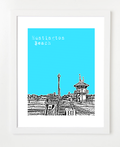 Huntington Beach California USA Skyline Art Print and Poster | By BirdAve Posters