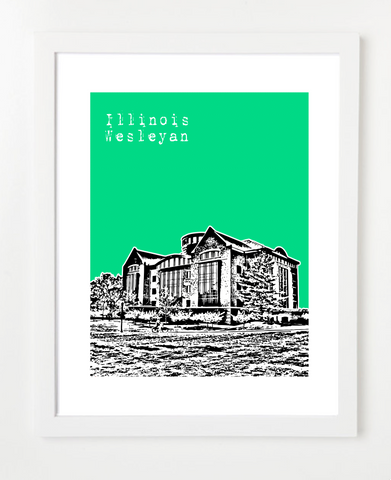 Bloomington Illinois Poster Illinois Wesleyan University Skyline Art Print and Poster | By BirdAve Posters