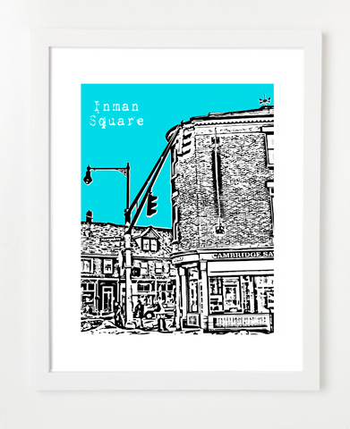 Cambridge Massachusetts Inman Square Skyline Art Print and Poster | By BirdAve Posters