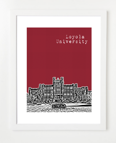 New Orleans Loyola University Skyline Art Print and Poster | By BirdAve Posters