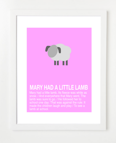 Children's Art - Mary Had A Little Lamb - Nursery Rhyme Poster -