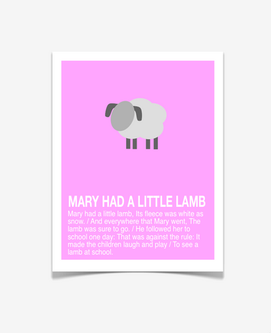 Children's Art - Mary Had A Little Lamb - Nursery Rhyme Poster -