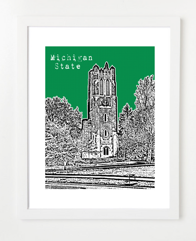 East Lansing Michigan MSU Beaumont Tower Skyline Art Print and Poster | By BirdAve Posters