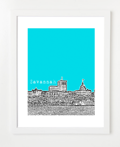 Savannah Georgia Skyline Art Print and Poster | By BirdAve Posters