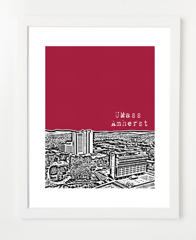 Amherst Massachusetts UMass Skyline Art Print and Poster | By BirdAve Posters