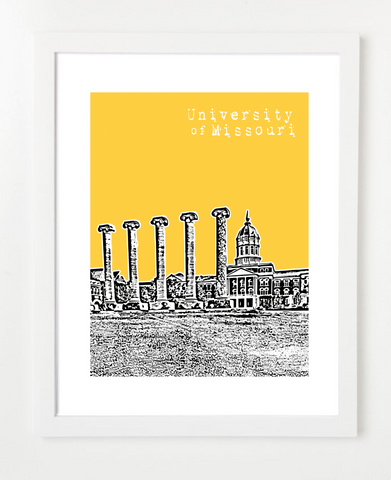 Columbia Missouri University of Missouri Skyline Art Print and Poster | By BirdAve Posters