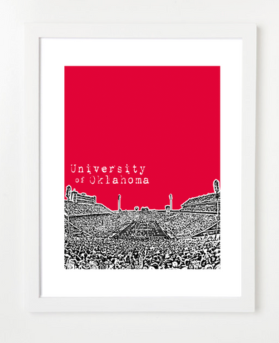University of Oklahoma Memorial Stadium Skyline Art Print and Poster | By BirdAve Posters