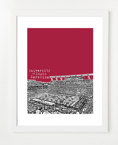 University of South Carolina Gamecocks Williams Brice Stadium Skyline Art Print and Poster | By BirdAve Posters